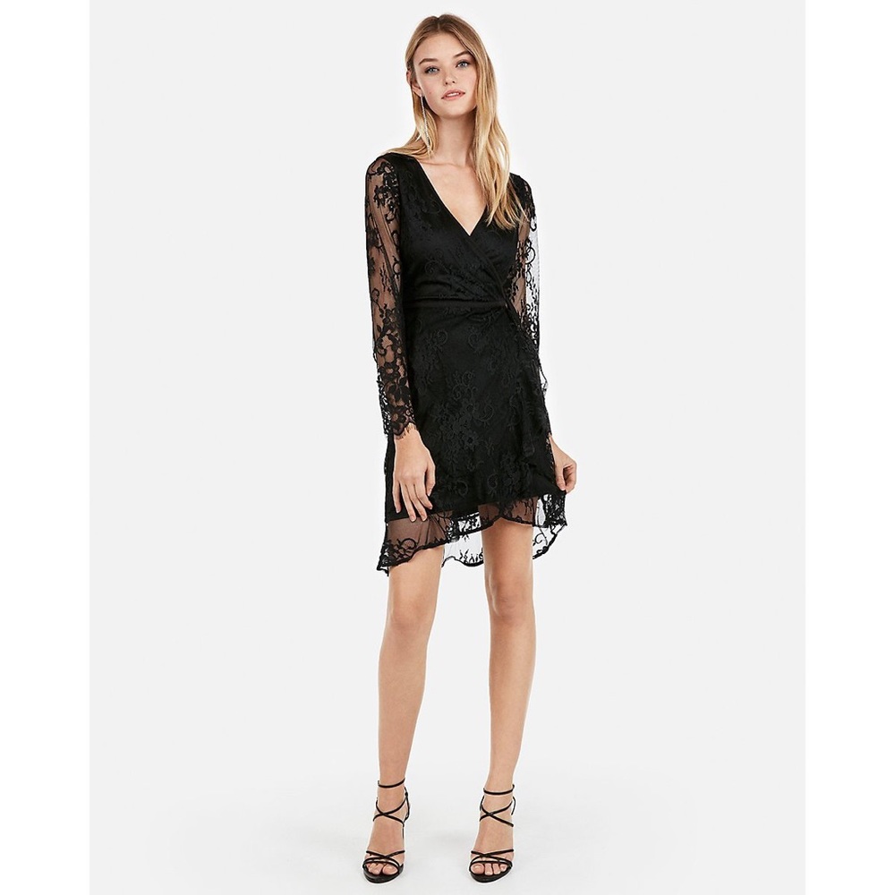 EXPRESS faux wrap black lace dress - Picture 2 of 6